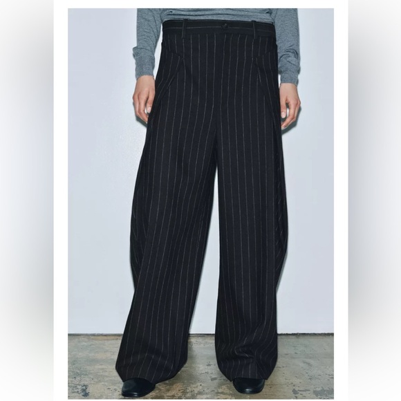 Zara ZW COLLECTION WOOL PINSTRIPE PANTS Sz L - Picture 2 of 12